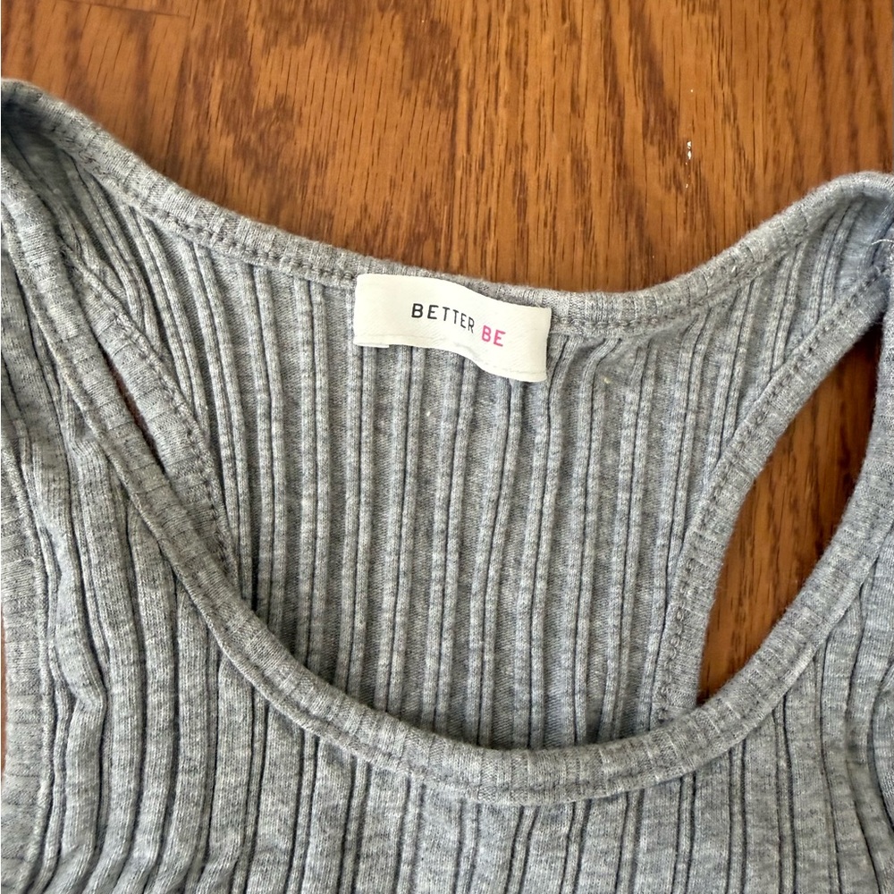 🩶 Better Be Gray Ribbed Racerback Cropped Tank Top - Large - Picture 3 of 6